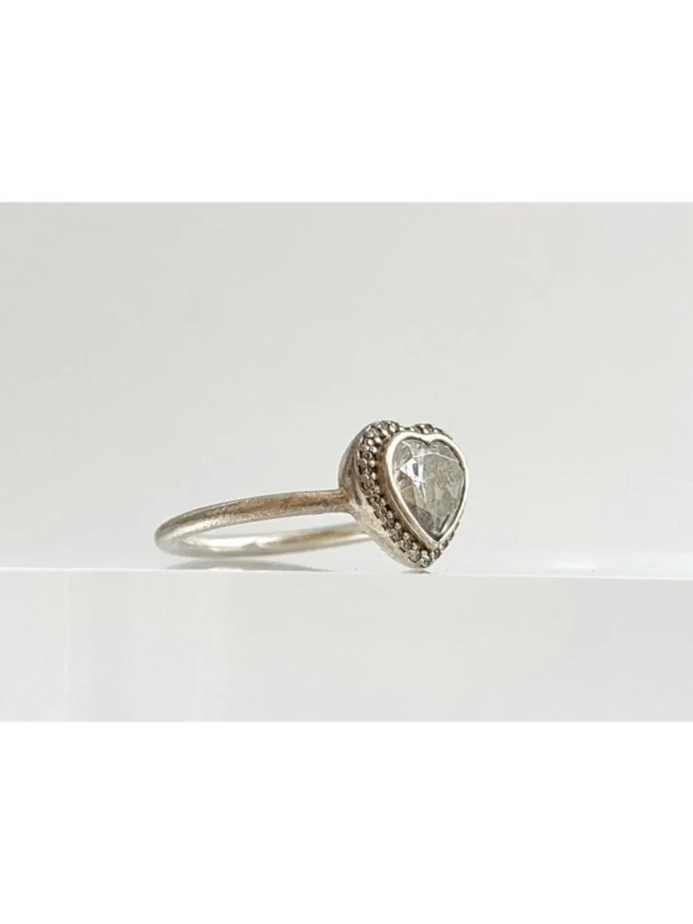 Heart Shaped CZ Gemstone Accented Sterling Silver 925 Vintage Ring - sz 7